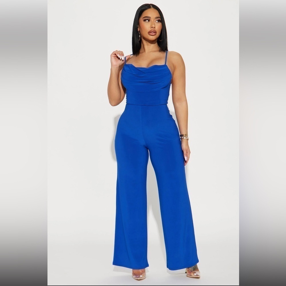 Fashion Nova Candice Cowl Jumpsuit Royal Blue Medium